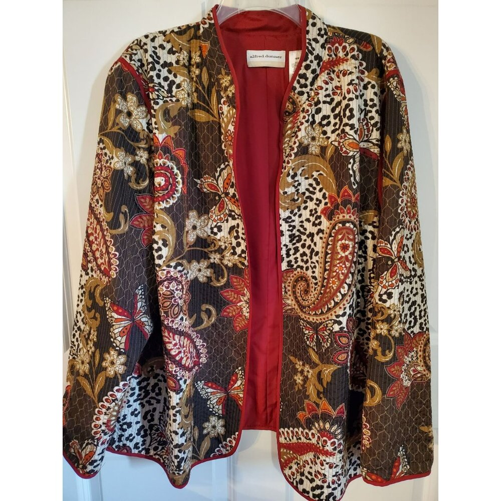 Alfred Dunner Women's Size 18W Plus Size Jacket Quilt Texture Red Brown Black